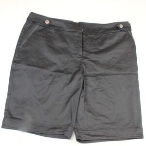 AB Studio Bermuda Shorts Stretch Cotton Button Tab 12 Black Career Casual Summer